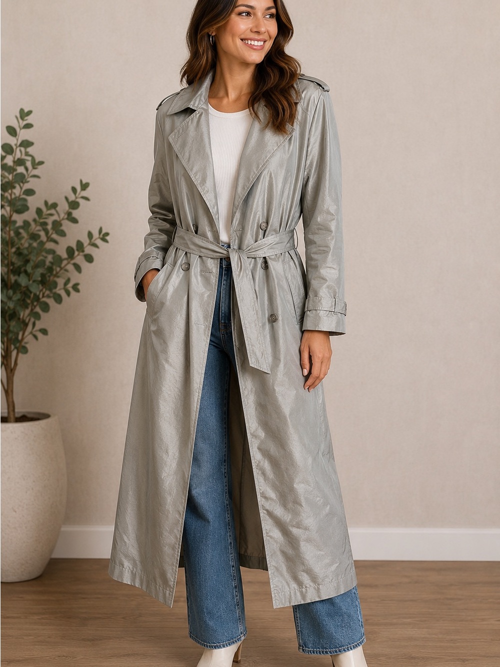 Fleet Street Trench Coat Size 10 Grayish/Green with Green Detachable Lining